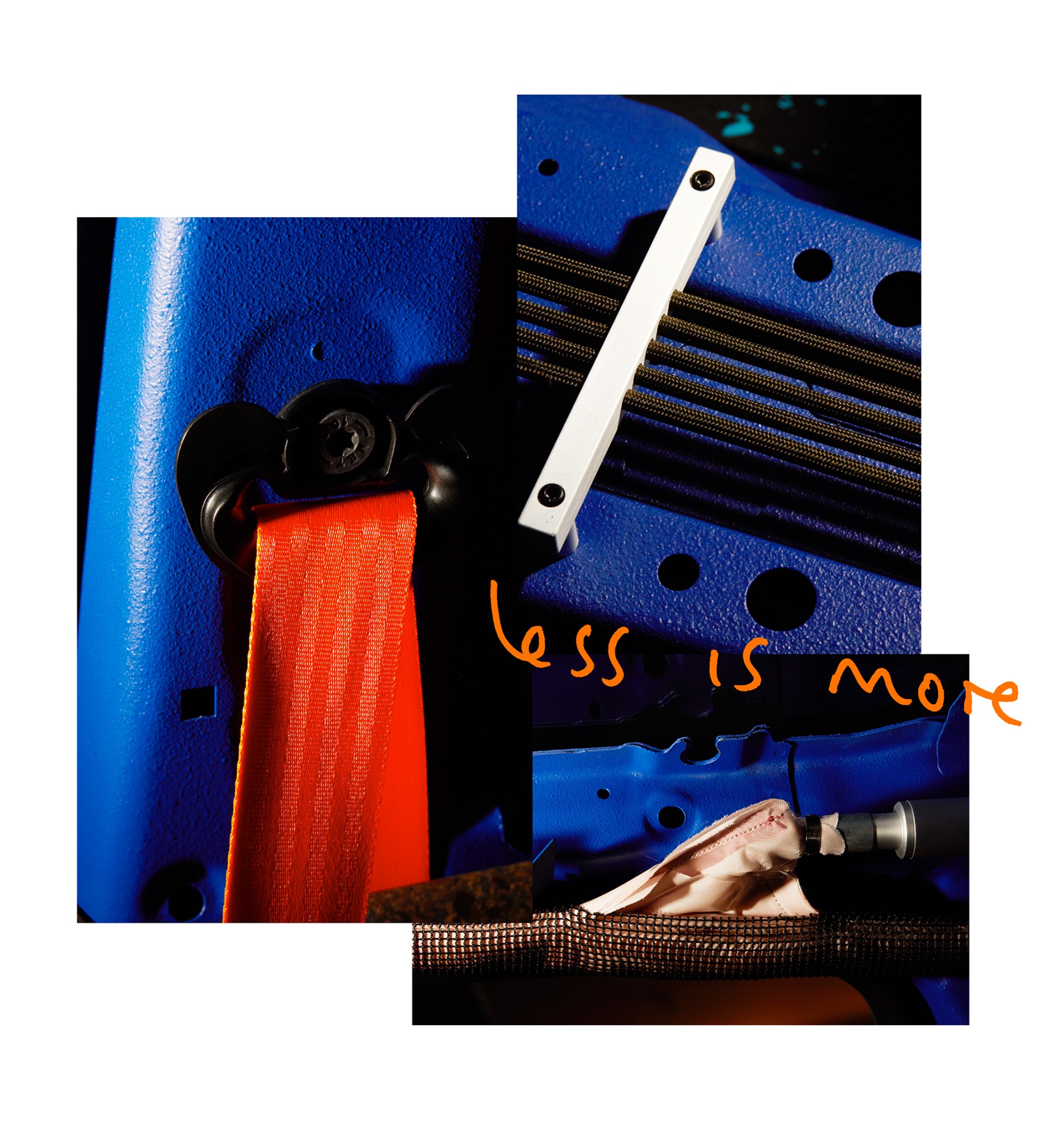 Close-up of the bright orange safety belts of the MINI Strip.